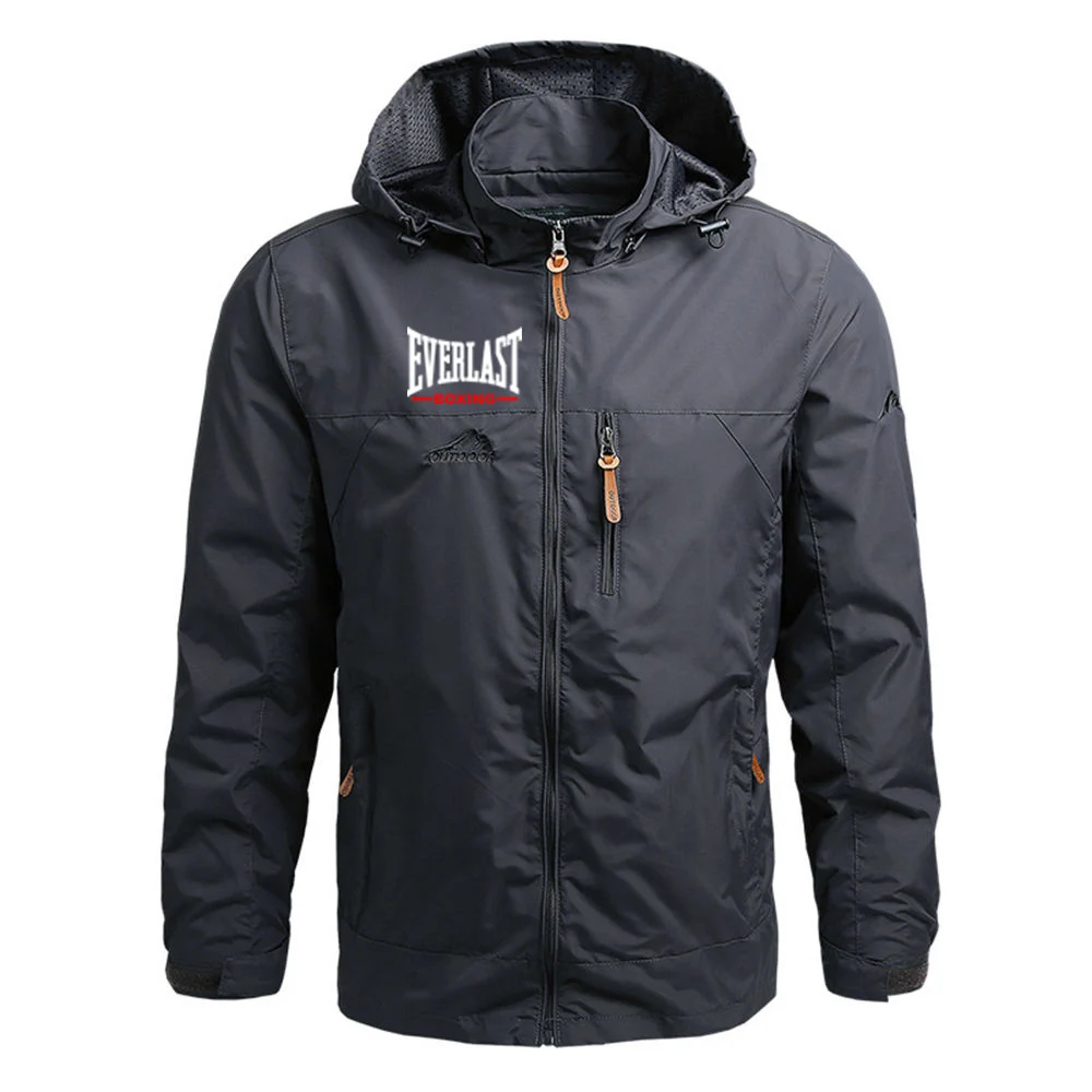 

2025 Spring And Autumn Hat Windproof Jacket New Men's Everlast Four-color Windbreaker High Street Harajuku Zipper Coat