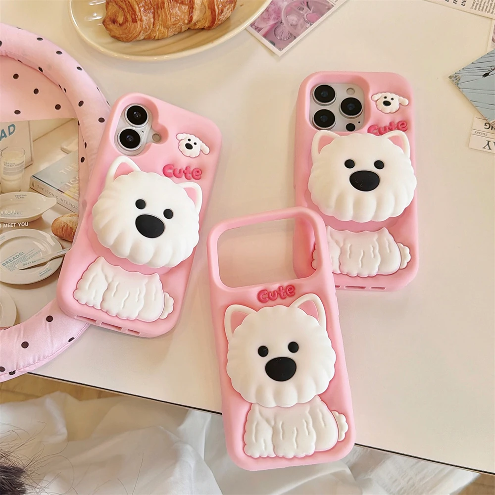 Niedliche 3D-Cartoon-Hund-Halterung Weiche Silikon-Handyhülle für iPhone 18 17 16 15 14 13 12 Pro Max Stoßfeste Standhalterung – Detail 5