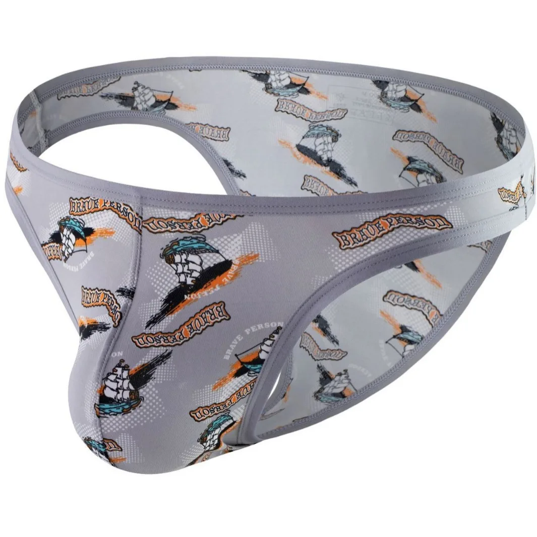 

Men's Sexy Brief Gays Low-rise Bulge Pouch Underwear Printed Ice Silk Thin Quick Dry Cool Feel Panties Youth High Fork Underpant