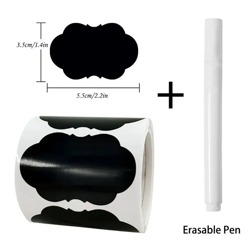 1.4*2.2in 120Pcs/Roll 3 Styles Removable Blackboard Stickers with Erasable Pen Waterproof Chalkboard Labels  for Home & Kitchen
