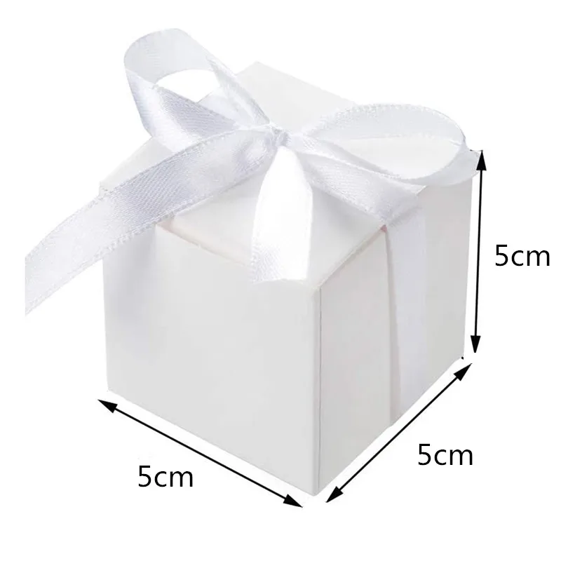 100PCS White Brown Gift Candy Box Bulk with White Ribbon Party Favor Box DIY Candy Chocolate Gift Box for Wedding Birthday