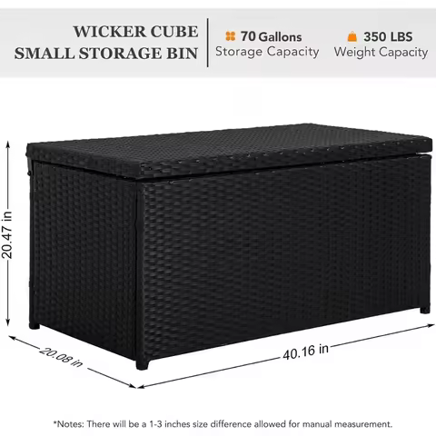 Outdoor 70 Gallon Wicker Storage Box with Waterproof Liner, Patio PE Rattan Storage Container for Outside, Deck Box with Hinged