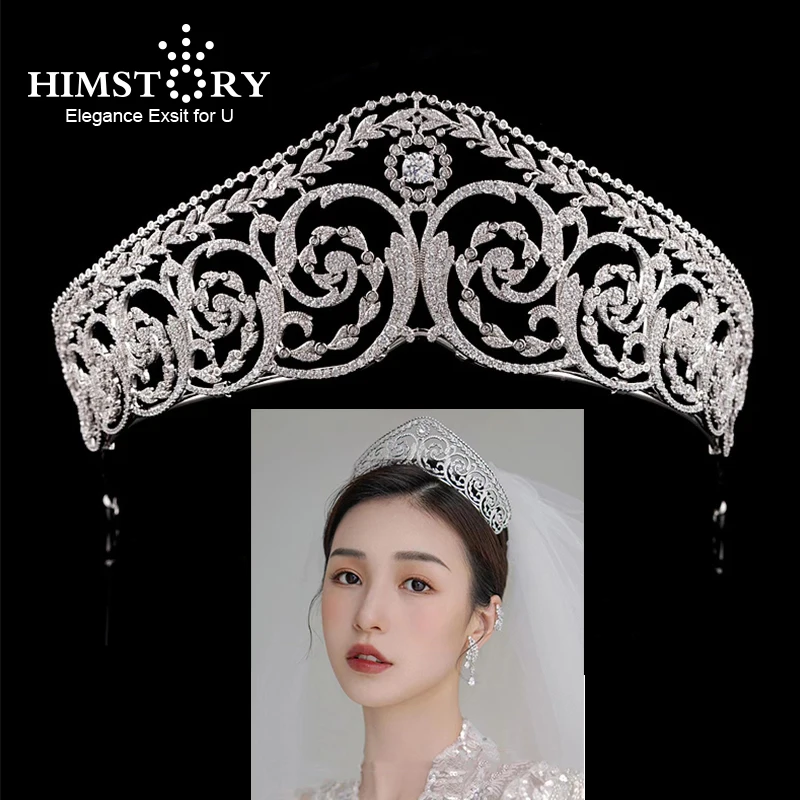 Himstory Noble European Iris Flower Princess Crown Tiara Cubic  Wedding Hair Accessories Bridal Jewelry Headband