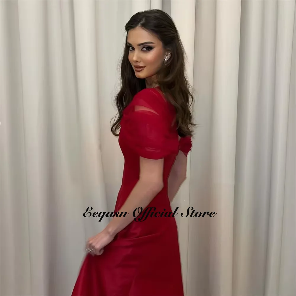 Burgundy Party Dress Evening Formal Ball Gown Satin Line A Short Sleeves Special Occasion Dresses Robe Soiree De Luxe Customized