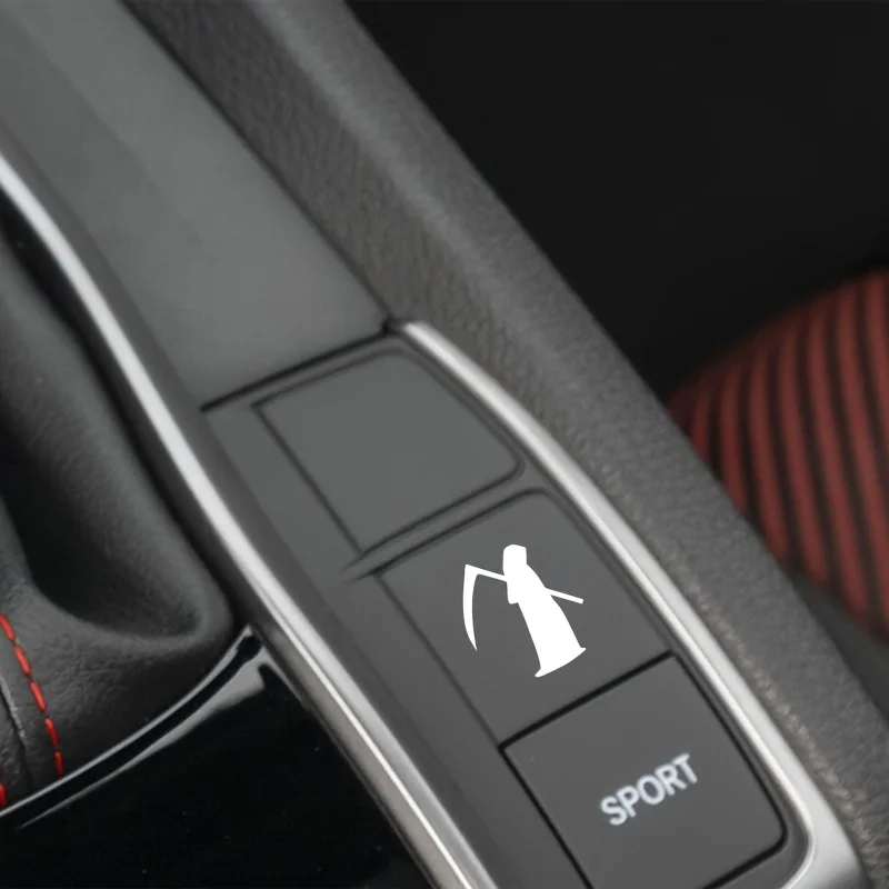 2Pcs Grim Reaper Vinyl Sticker, Car Button Decal, Waterproof Motorcycle Laptop Window Decor