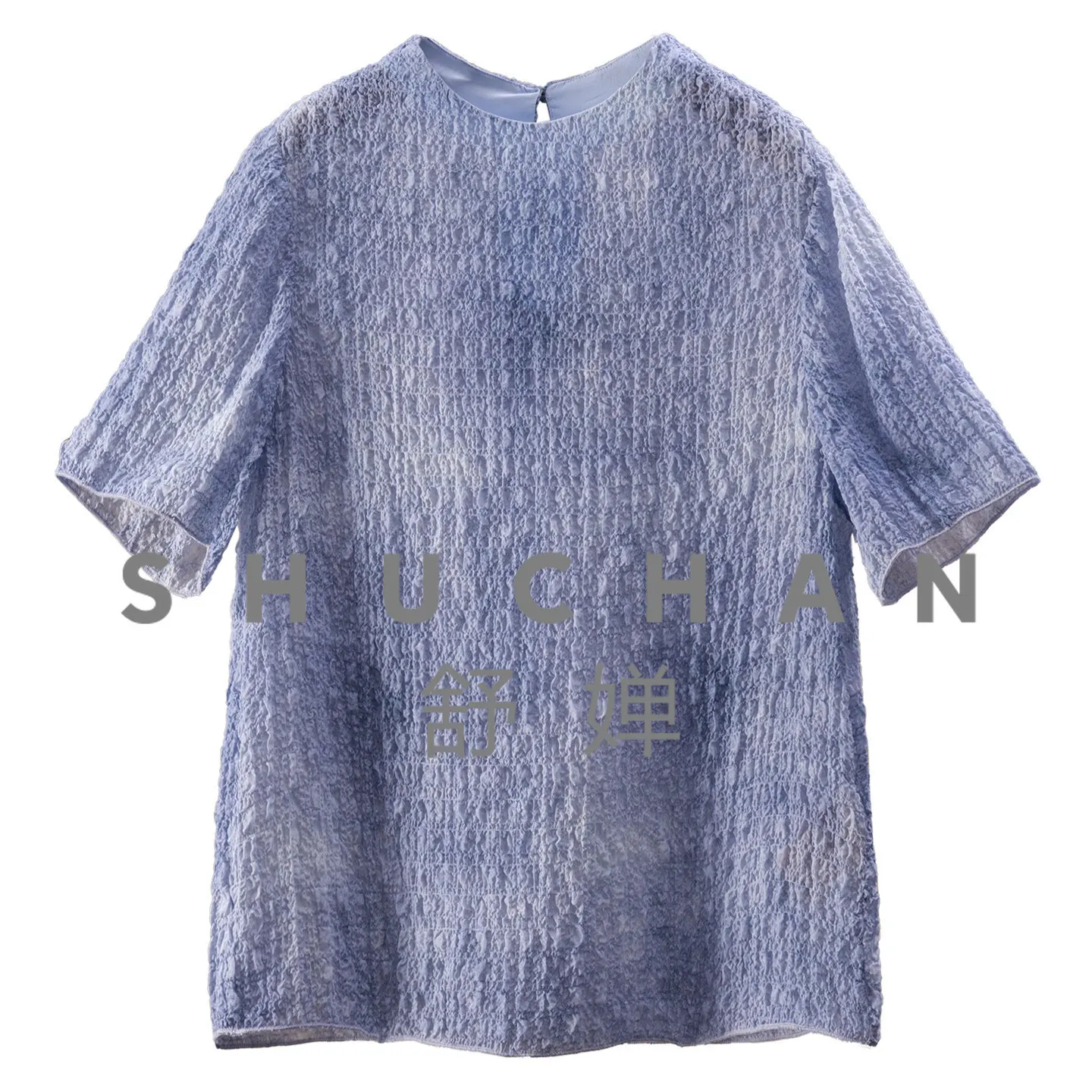Art Tie-Dye, French Heavy Elastic Silk Bubble Crepe Crew Neck Short Sleeve Shirt T-Shirt Women 17W8