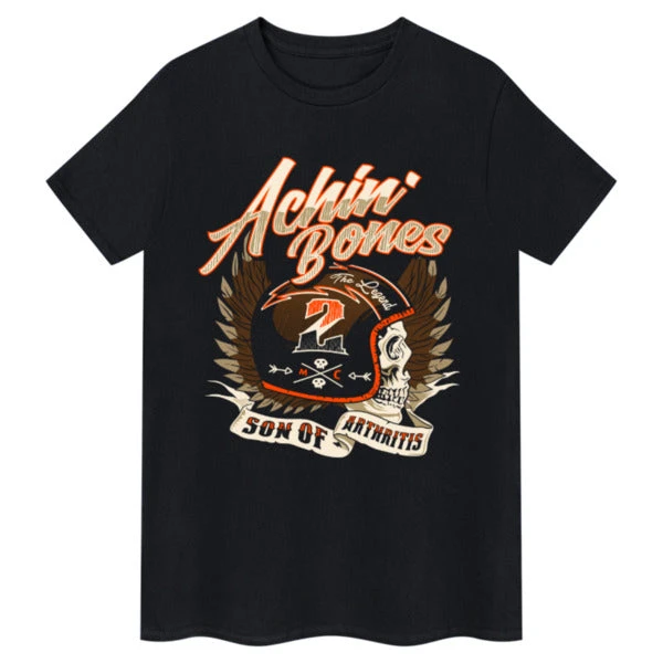 Achin' Bones Son of Arthritis Biker Fun Slogan Retro Motorcycle Graphic Tee Cotton Mens Womens T-Shirt Outdoor Casual Top