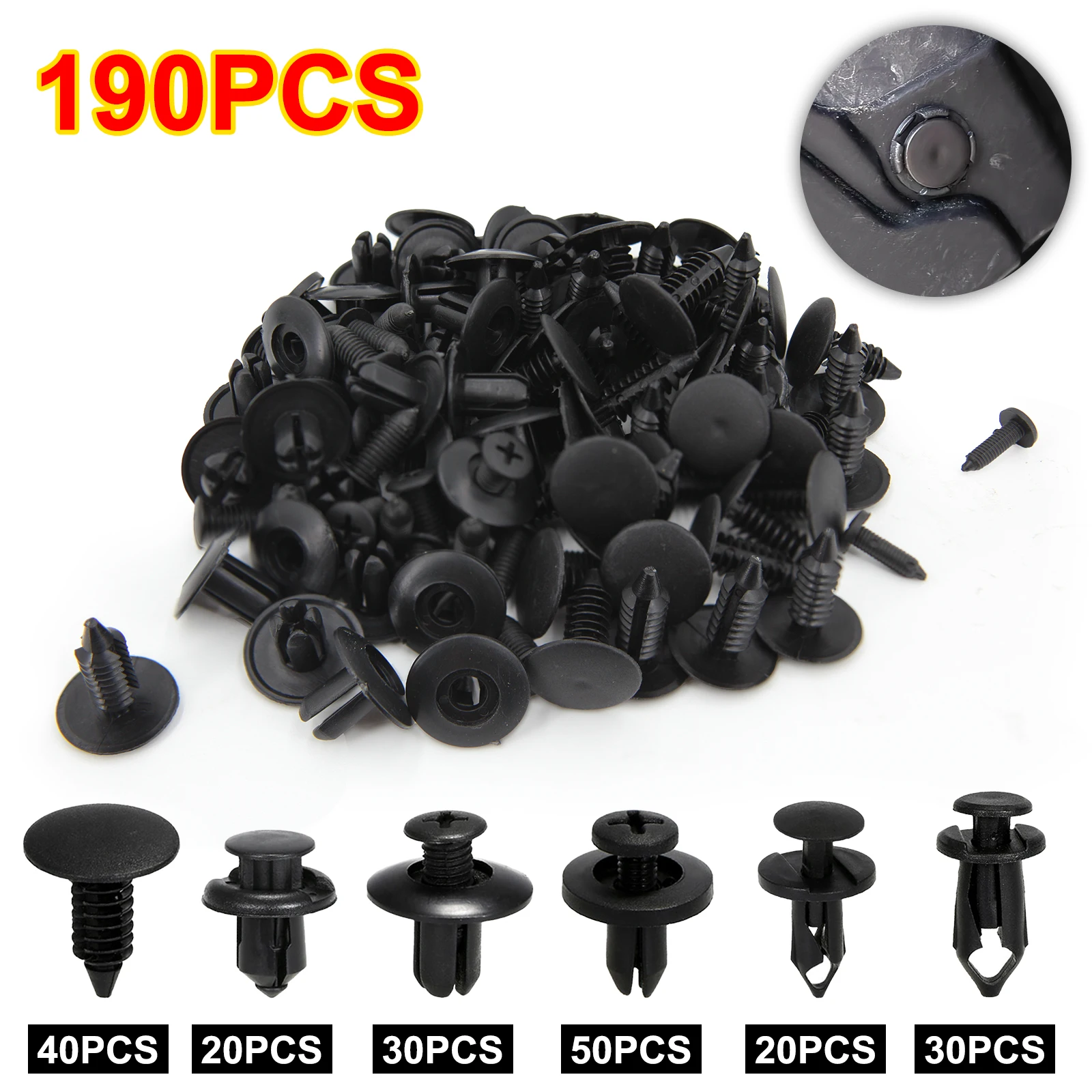 

6 Size 190Pcs Auto Fastener Clips Vehicle Retainer Rivet Door Panel Fender Liner Bumper Fender Trim Plastic Mixed Car Clips