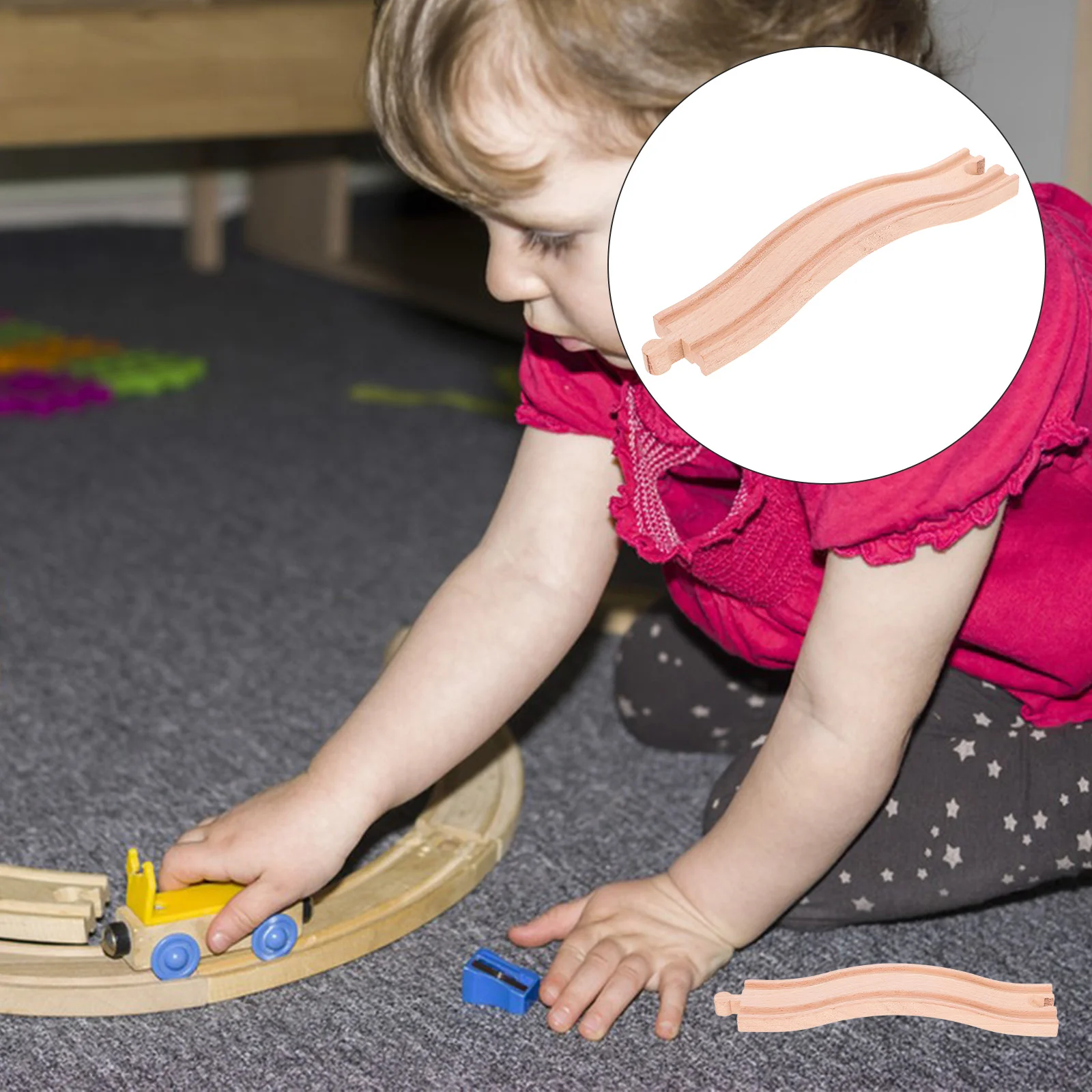 DIY Wood Train Track Children Educational Train Railway Track Toy Wood Railway Accessory wooden train track