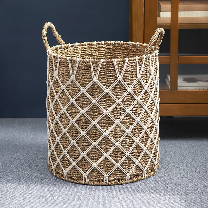 

Hubertus Round Water Hyacinth Woven Basket with Handles - 15" x 15" x 18.5" - Natural Brown - For Clothes, Towels, Canvas, Toys