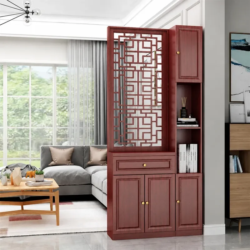 New Chinese Style Solid Wood Entrance Door Screen Partition Shoe Cabinet Wine Cabinet Integrated Living Room Shielding Rack