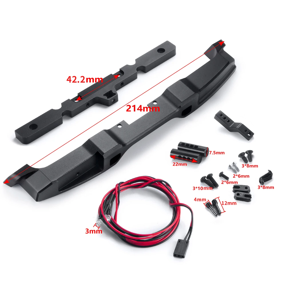 MIBIDAO Metal Front / Rear Bumper with LED Light for Axial SCX10 III AXI03006 AXI03007 Jeep Gladiator Wrangler 1/10 RC Car