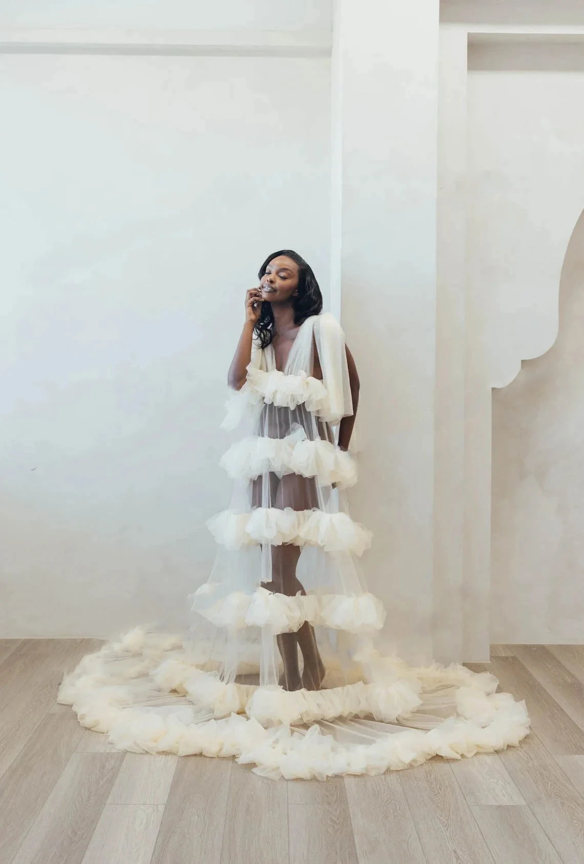 Ivory Babyshower Gowns Sheer Tiered Mesh Bridal Photoshoot Dress Unique See Thru Ruffled Tulle Maternity Photography Dresses