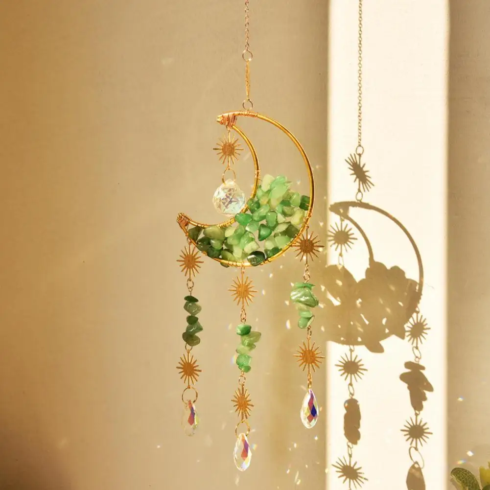 Colorful Light Refraction Moon Sun Catcher Rainbow Maker Prism Ornament Hanging Decoration for Window Balcony Bedroom Garden Sun