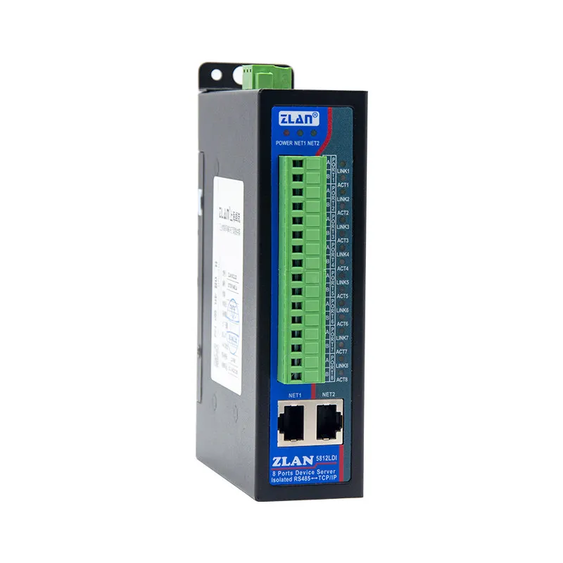 Isolation Type 8-port Server, 8-channel RS485 Multi Port to Ethernet Modbus/MQTT Gateway RTU to TCP Communication Rail Type