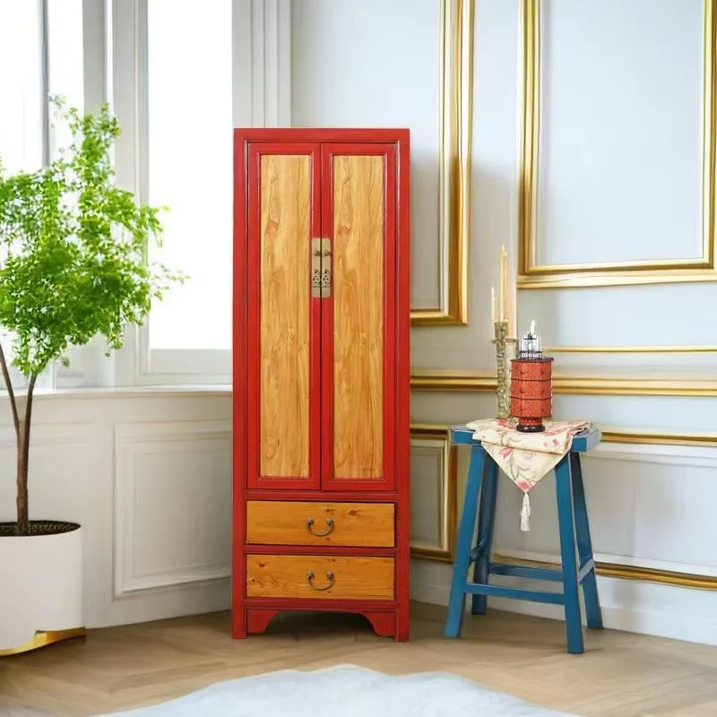 Retro antique new Chinese solid wood red wood color wardrobe, elm locker, storage classical bedroom vertical cabinet