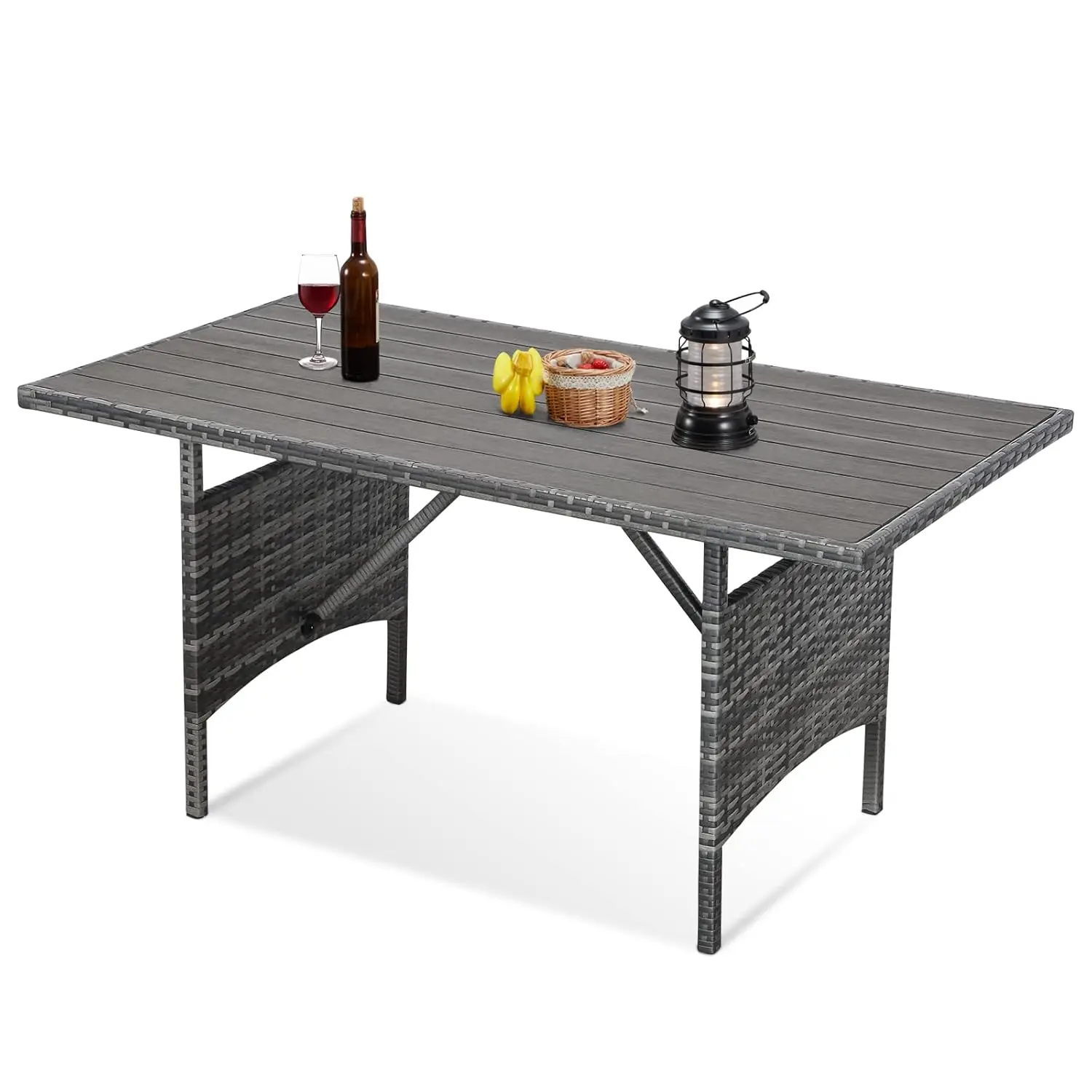 

54" Metal Frame Wicker Outdoor Dining Table Patio Garden Weather-Resistant Grey, Custom