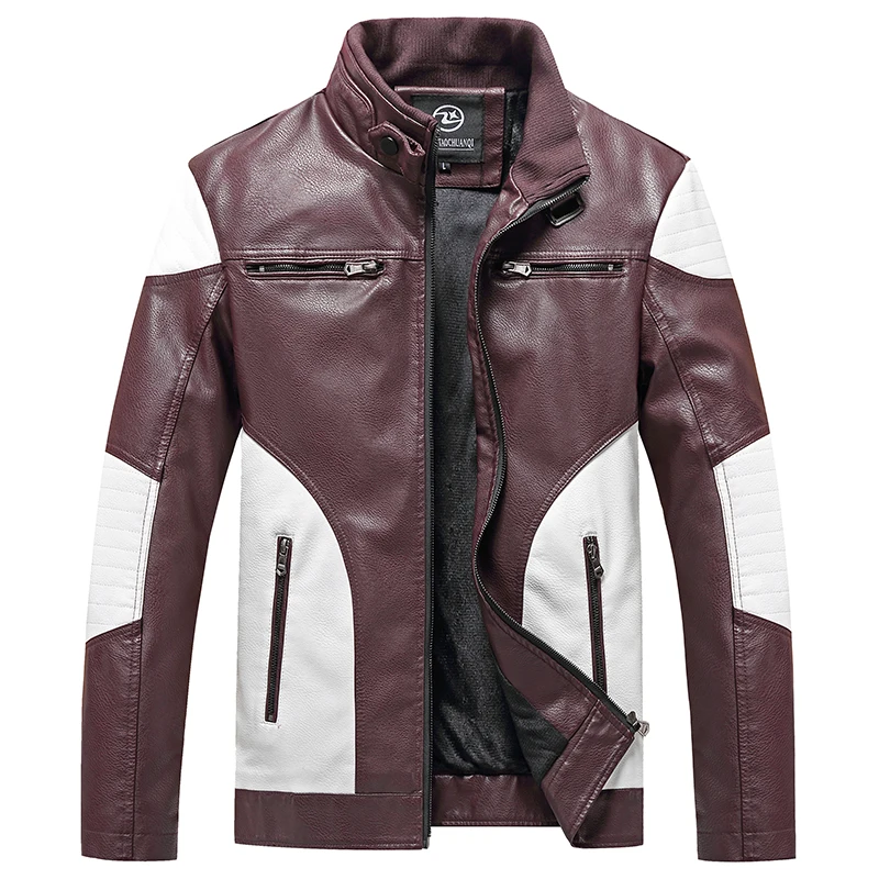 New autumn and winter men's thickened leather jacket male motorcycle standing collar leather slim fit jacket middle and young