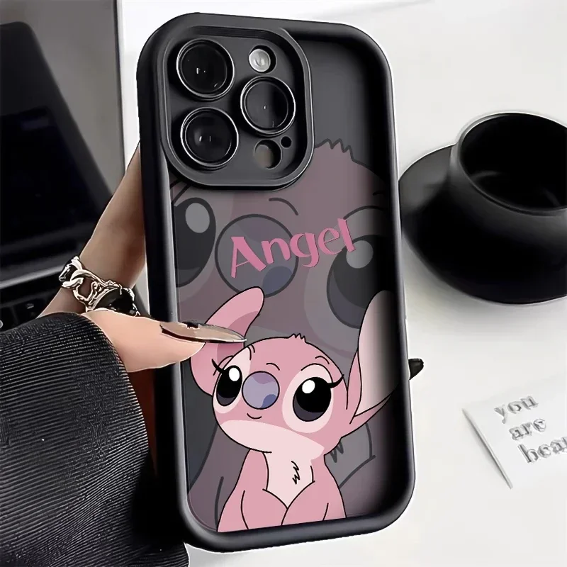 Cute Disney Pink Stitch Couple Phone Case For iPhone 11 12 13 14 15 Pro Max X XR XS MAX 8 7 Plus Silicone Shockproof Cases Cover