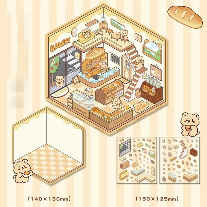 Naklejki 3D Scena Chatka Domek Miniaturowa Naklejka Kreskówkowa Miniaturowa Scena Naklejki Krajobrazowe 3D Dla Przyjaciół Dziewcząt Chłopców Dzieci Rodziny