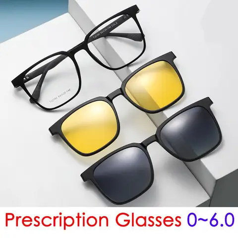 Flip-up Magnetic Clip-on Prescription Glasses Men Women TR90 Polarised Myopia Sunglasses Yellow Night Vision Driving Glasses
