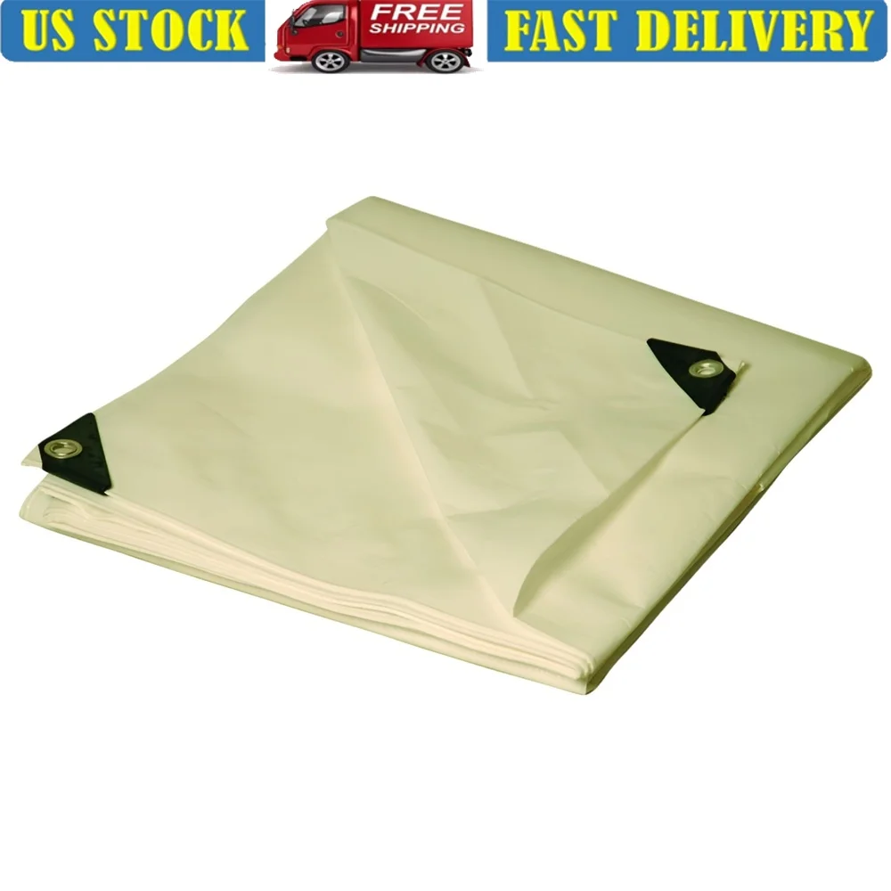 

10x12 Heavy Duty White Polyethylene Tarp 10Mil Waterproof UV Resistant Grommets Reinforced Corners Multi Purpose Industrial
