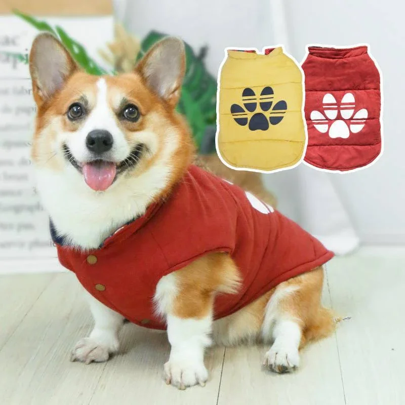 

Pet Dog Clothing Autumn and Winter Warm Protective Two-foot Clothing Small Dog Cotton padded Jacket Printed Double sided Coat