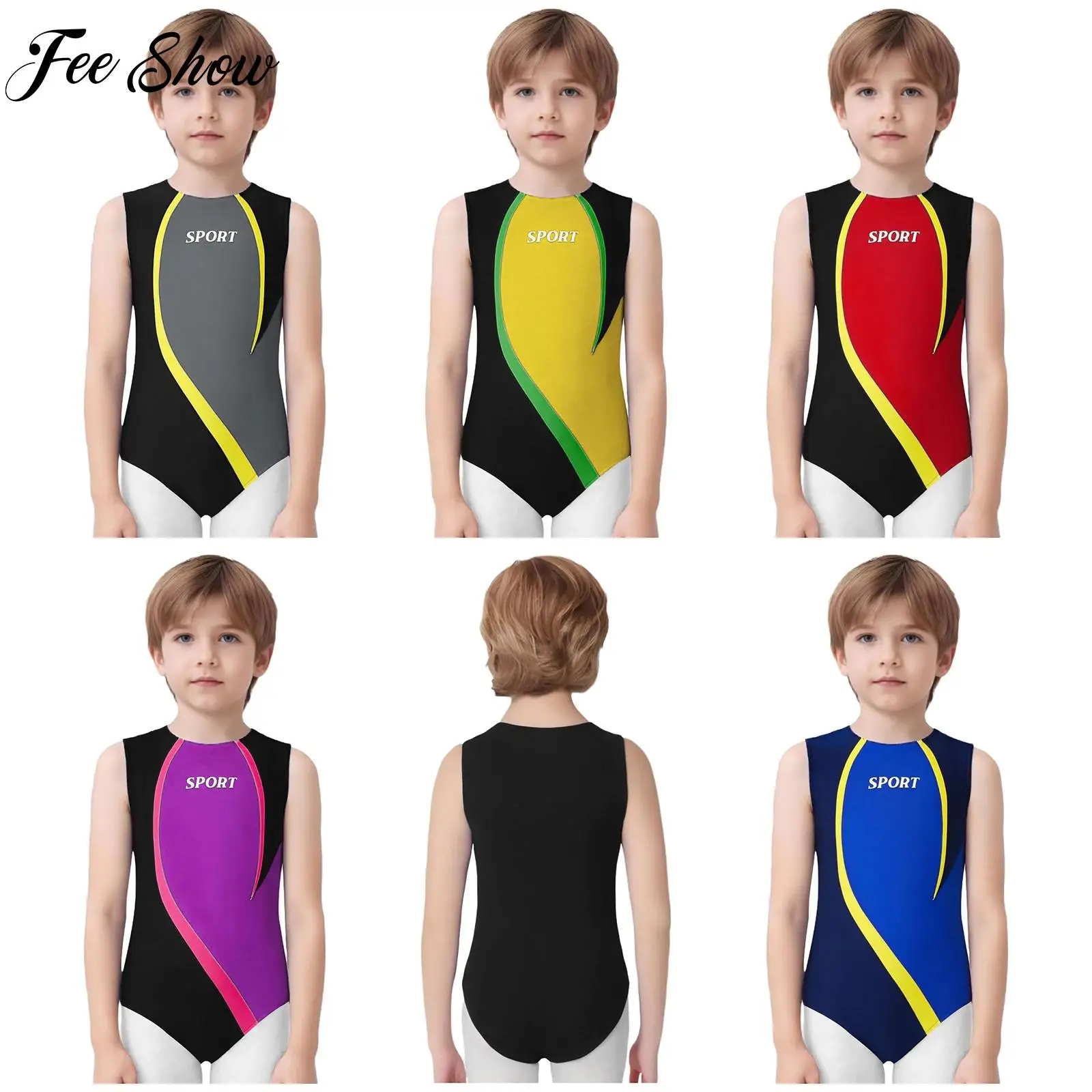 

Boys One-piece Swimsuit Bodysuit Gymnastics Dance Leotard Sleeveless Fashion Color Block Leotard Yoga Fitness Clothes Activewear