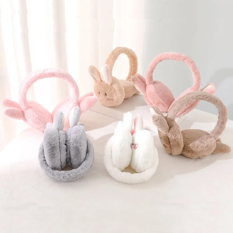 Earmuffs de coelho dobrável infantil, regalos de orelha, Earmuffs, adorável, à prova de vento, luxuoso, Earlap, fofo, coelho, quente, mulheres, meninas, inverno, novo