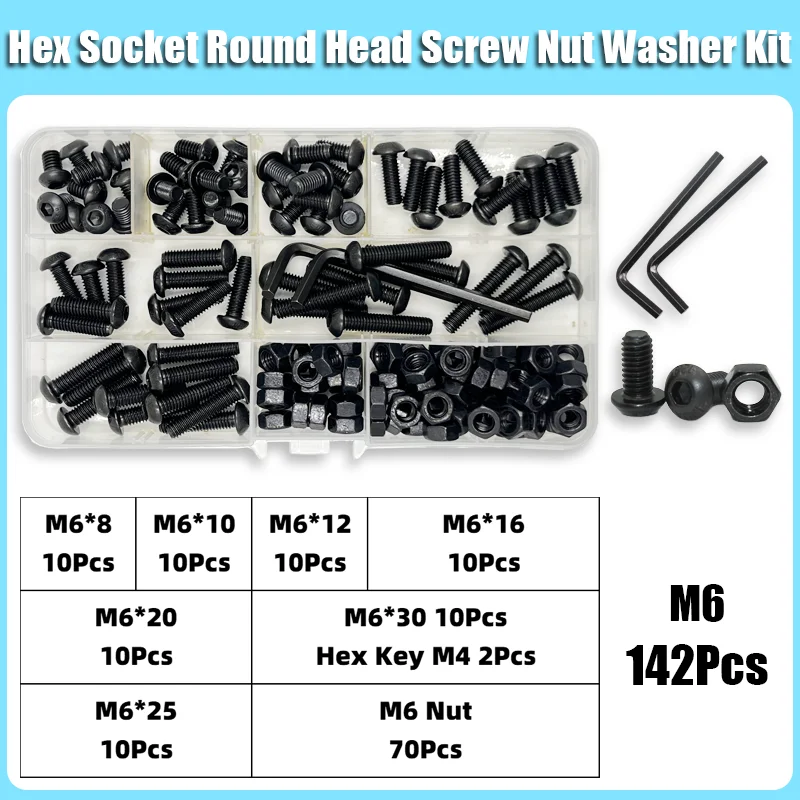 Komplettes 2510-teiliges M2 M2.5 M3 M4 M5 M6 Rundkopf-Innensechskantschrauben-Set 1840 10.9 Güteklasse Schwarze Innensechskant-Knopfkopfschrauben ISO7380 – Detail 11