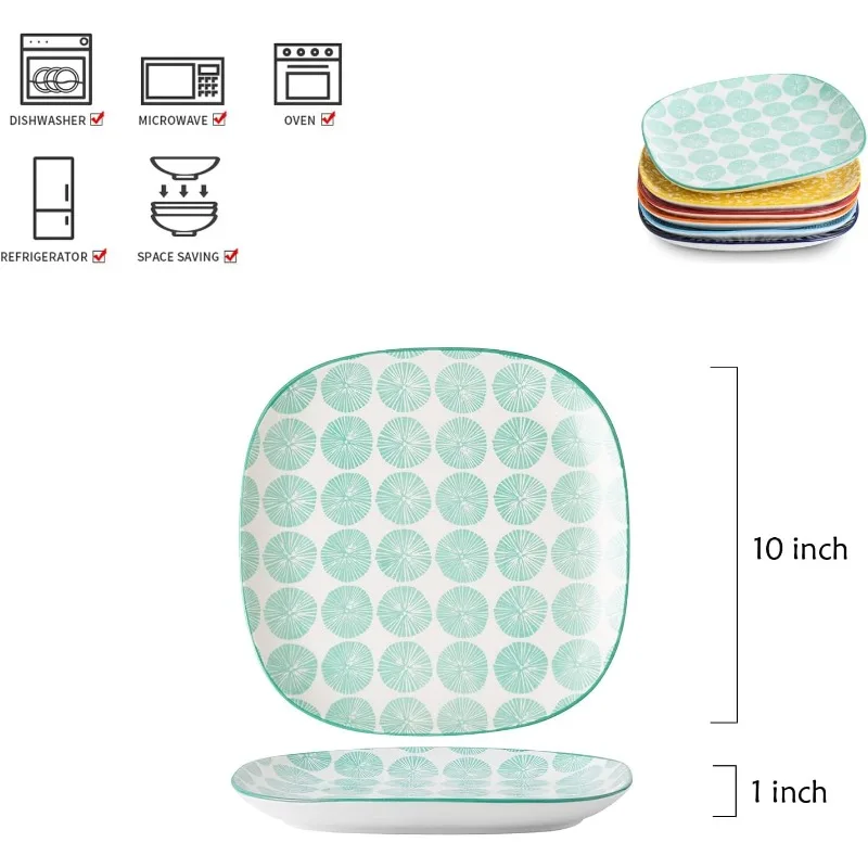 Porcelain Square Dessert Salad Pasta Plates 7.6 inches ceramic plates set of 6 microwave/dishwasher/oven safe