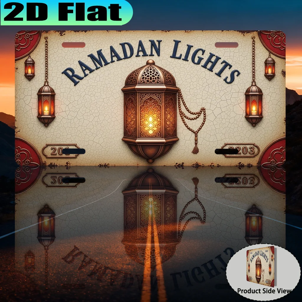 2D Flat, [2D Flat] 1pc, Ramadan Lights Warm Glow Vintage Aluminum Sign (30.48 X 15.24cm), for Decorative Purposes Only, Eid Al-F