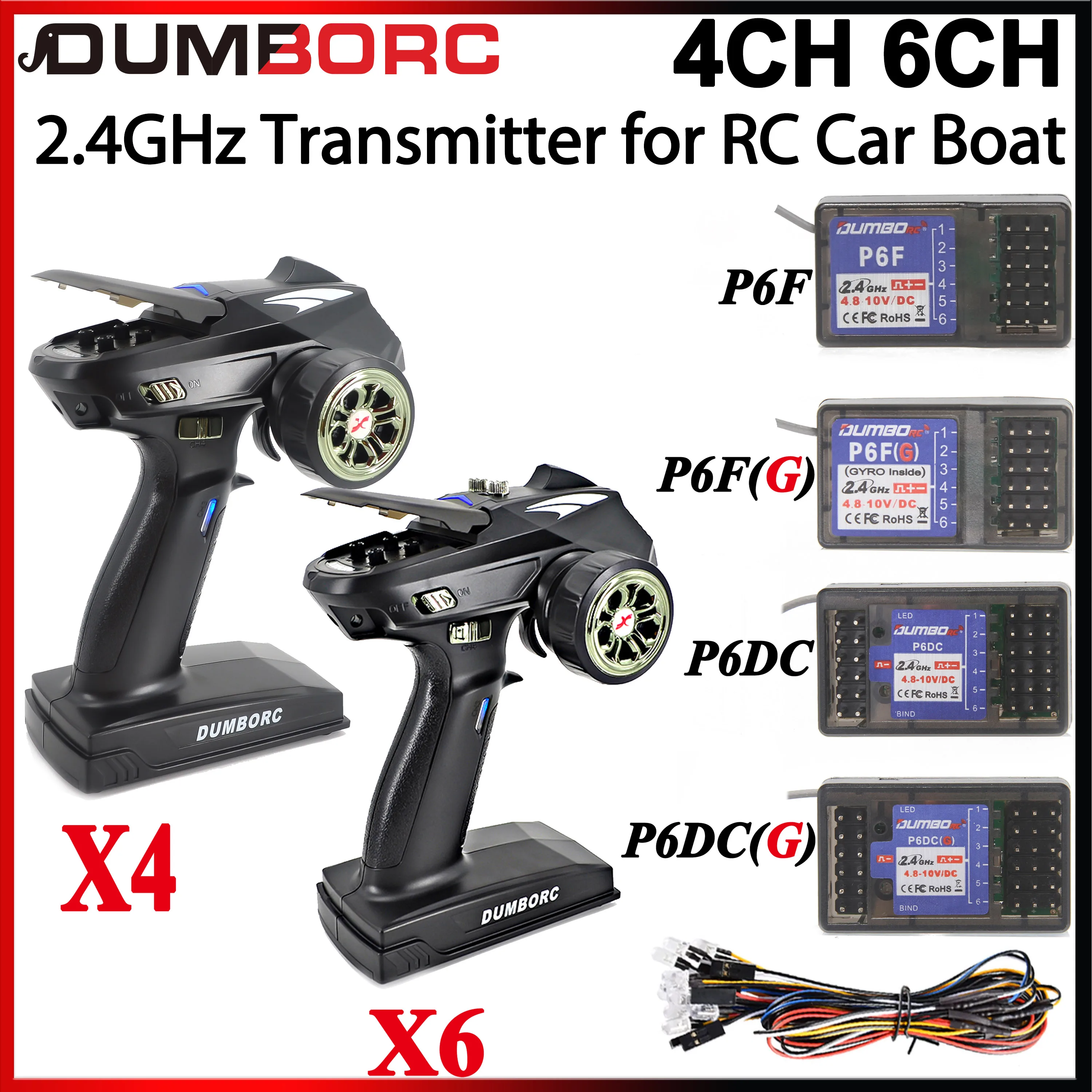 

DUMBORC X6 X4 6-канальный 4-канальный 6-канальный передатчик 2,4G Пульт дистанционного управления P6F P6FG P6DCG Гироскоприемник для 1/10 1/8 RC Car Boat Axial D90