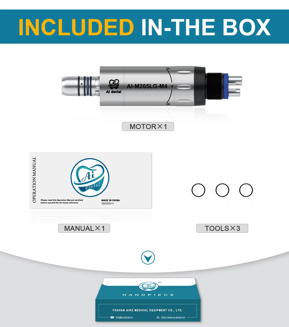 Dental Inner Water Air Motor Slow Speed Handpiece Parts AI-M204/M205 Non-LED Turbine Connector AI-M205LG LED Generator Series