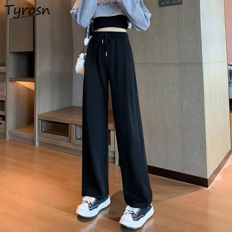 Casual Pants Women Running Wide Leg Trousers Joggers Students Stylish All-match Loose Drawstring High Waist Pant Korean Fashion