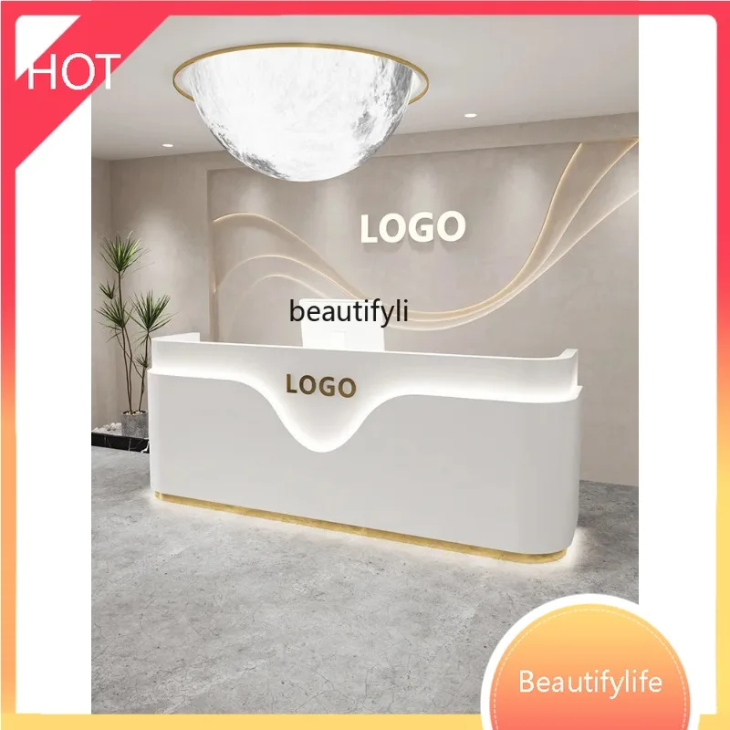 M45   Cashier Reception Desk Beauty Salon Reception Desk Light Luxury Bar Marbling Customization