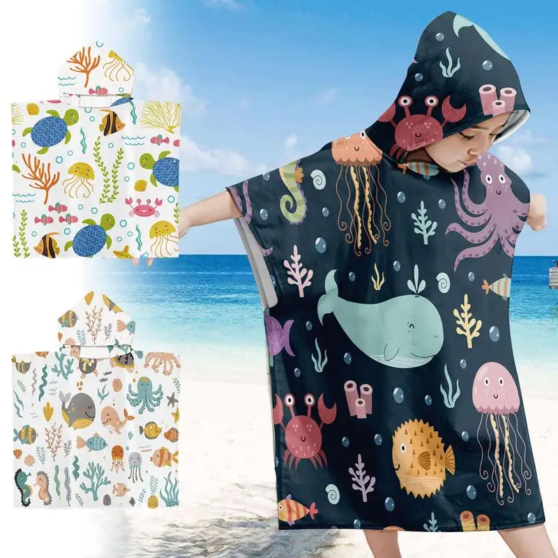 

Kids Hooded Beach Towel Microfiber Beach Towel with Hood Cartoon Bathing Washcloth Baby Bathrobe Cloak For Kids Bath Towel