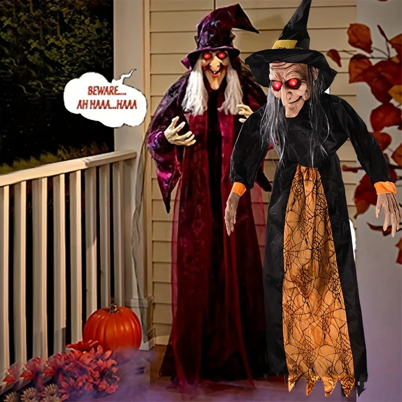 Halloween Decoration Witch Mouth Motion Voice Control Luminous Voice Ghost Festival Bar Props Electric Horror Toy Hanging Ghost