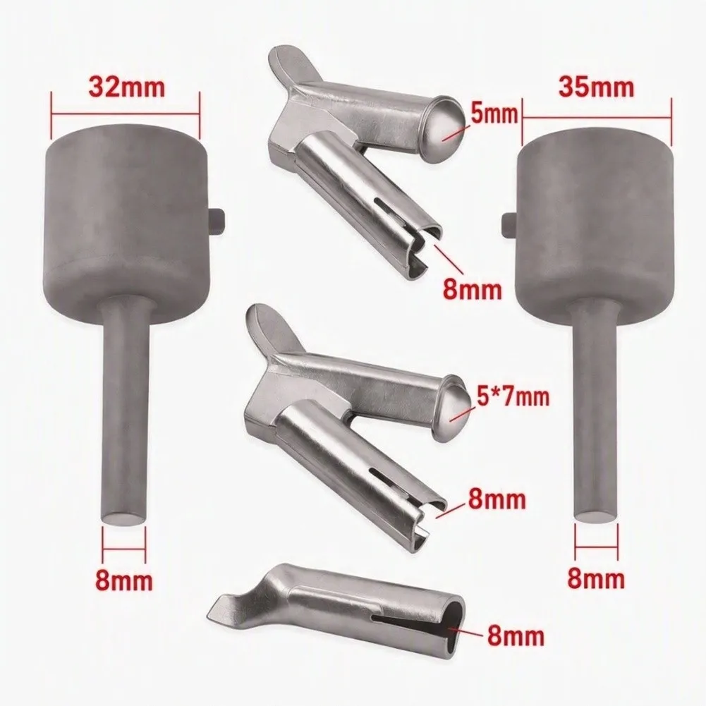 5pcs PVC Welding Nozzles Stainless Steel Set for Hot Air Tools Featuring 32mm 35mm 5mm Round and 5 7mm Triangular Types