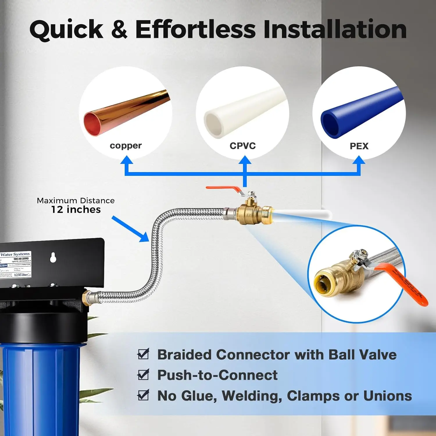 32BM 3-Stage Whole House Water Filtration System (w/ 20” x 4.5” Sediment, Carbon, and Iron & Manganese Reducing