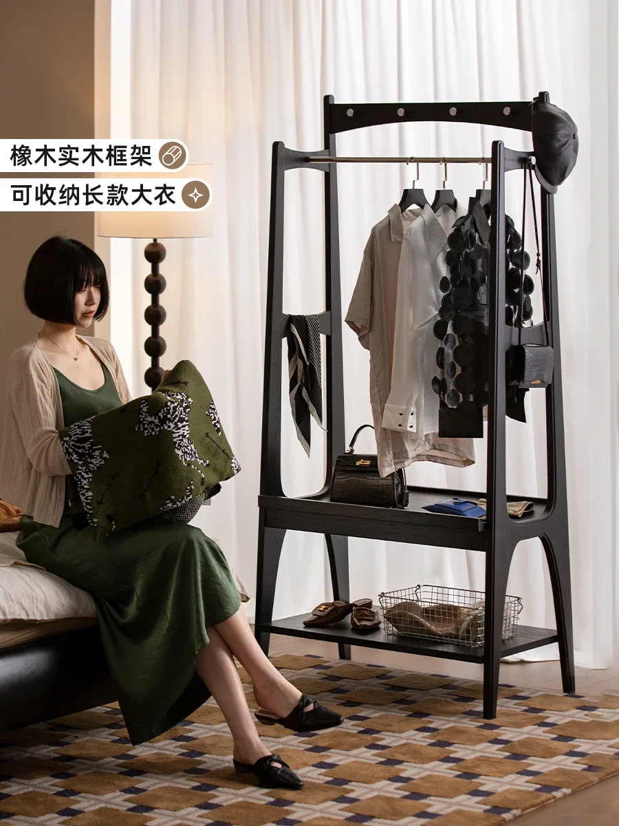 Retro coat rack Solid wood small apartment hanger Floor storage Home bedroom Antique clothes rack