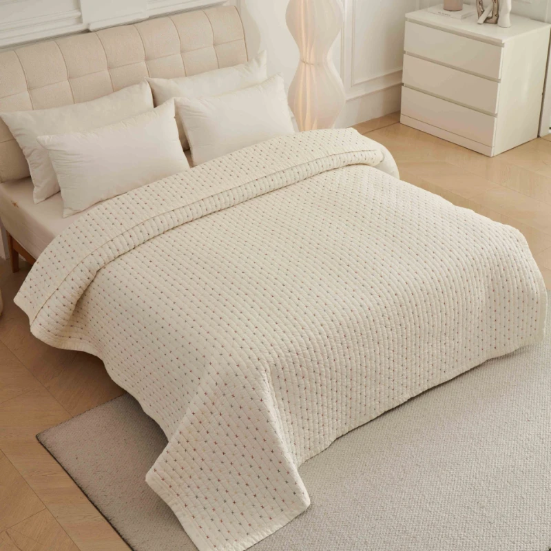 

CHAUSUB 100% Cotton Quilt 200x230cm Solid Color X Embroidered Bedspread & Coverlet Summer Comforter Blanket for Bed Reversible