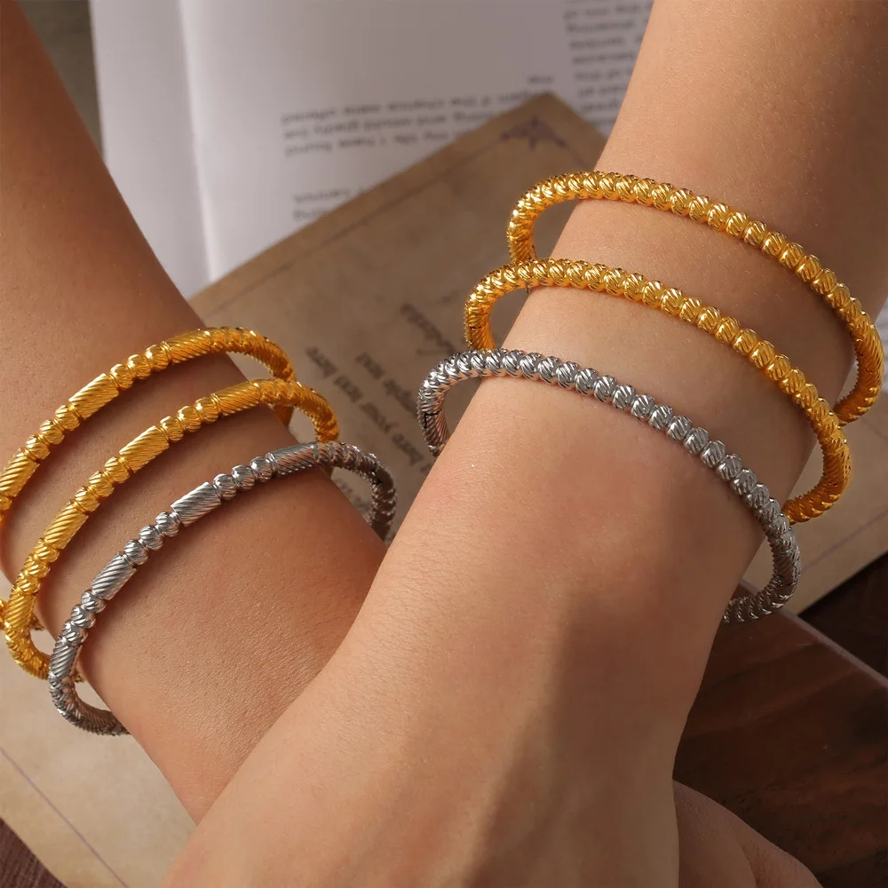 2 Colors Art Strips Design Stainless Steel Simple Daily Bangles For Women Gold Plated Bracelet Luxury Jewelry Wholesale