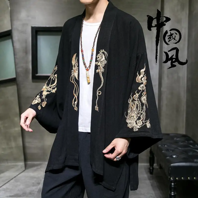 Chinese style Xianhe embroidered Taoist robe men's cardigan large size loose autumn new kimono casual personalized jacket