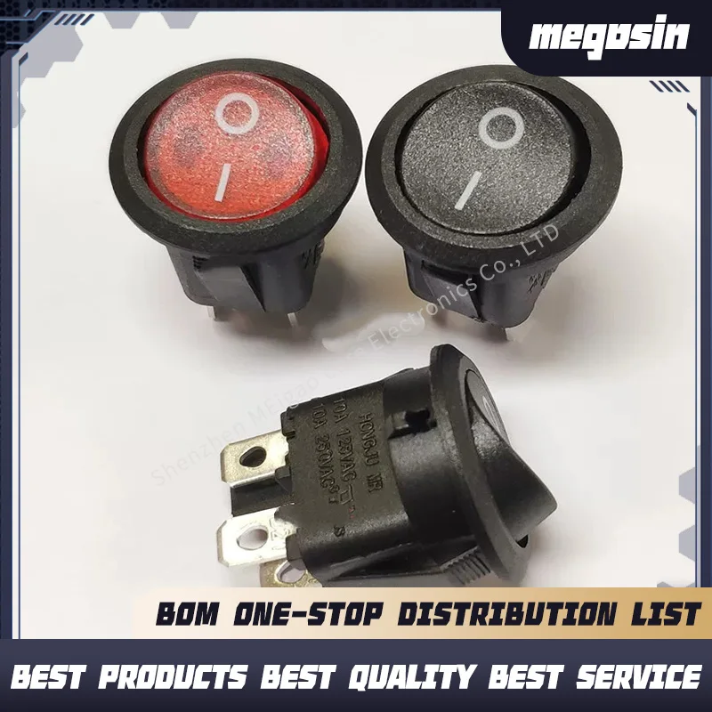 1PCS/LOT Ship-shaped MR-6A-210 4-pin 2-speed round red light black without light 10A rocker switch