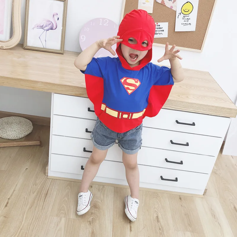 

Superhero Cartoon Marvel League of Legends Mask T-Shirt Short Sleeve Cosplay Pure Cotton Hoodie Top Boys and Girls Holiday Gift