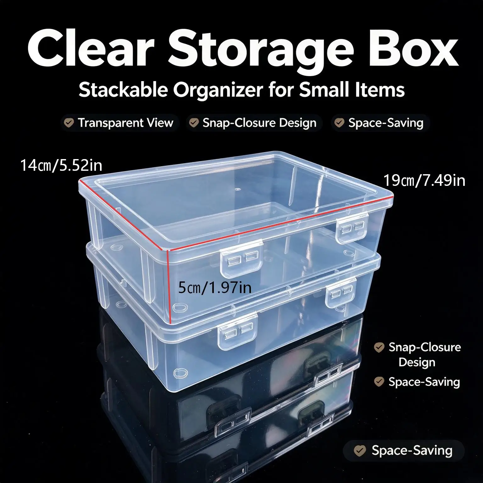 Clear Plastic Storage Box Double Buckle Stackable Organizer Case for Stationery Pencils Jewelry Hair Clips Small Craft Hardware