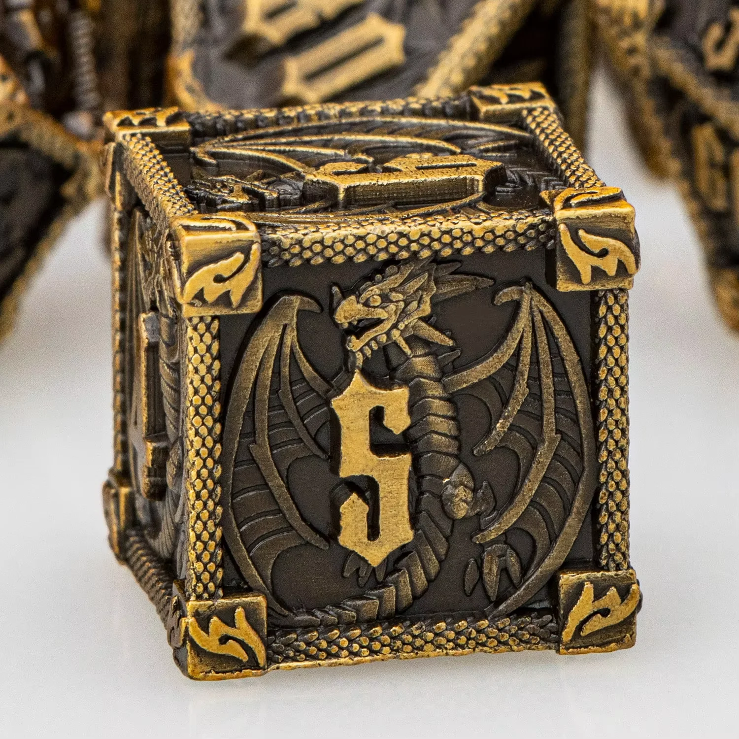 Ancient Gold D20 DND Dice Metal Dragon Dice Set D+D Dungeon and Dragon 7PCS D&D Polyhedral Dice  D and D Role Playing Games Dice
