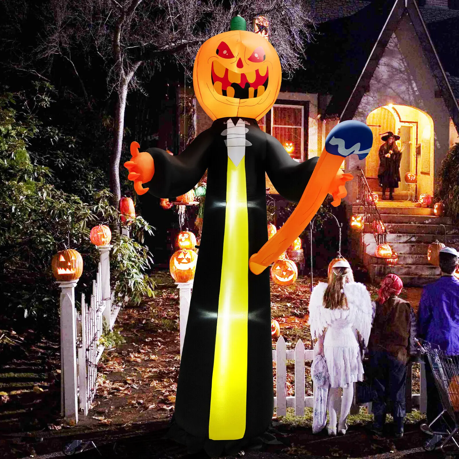 Costway 10FT Halloween Inflatable Pumpkin Ghosts w/ Built-in LEDs