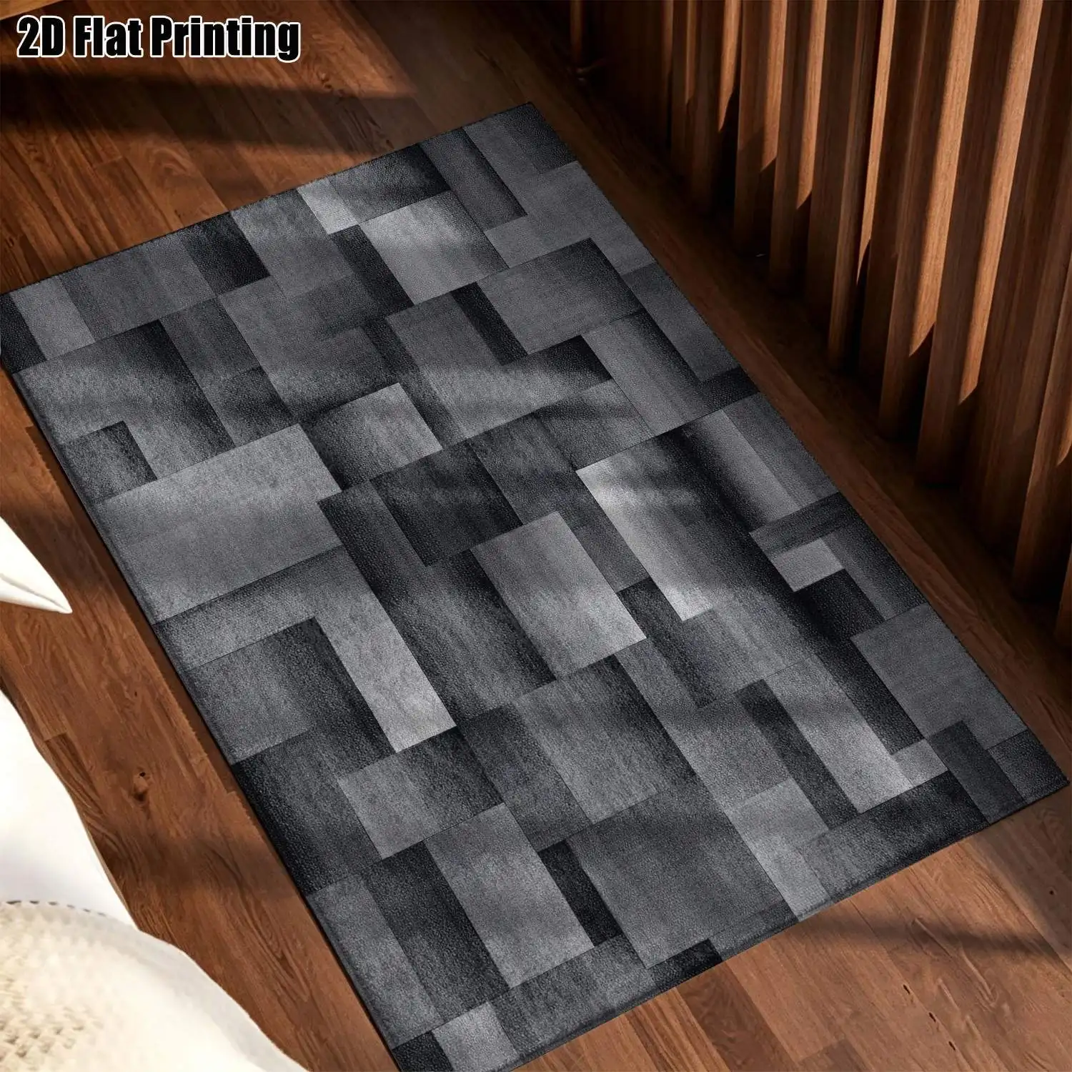 1Pc 2D Printed Grey Geometric Square Pattern Nordic/Instagram Style Carpet, Machine Washable, Multi-Size, Suitable for Entrance, Dining Room, Foyer, Bedroom, Living Room Home Decoration